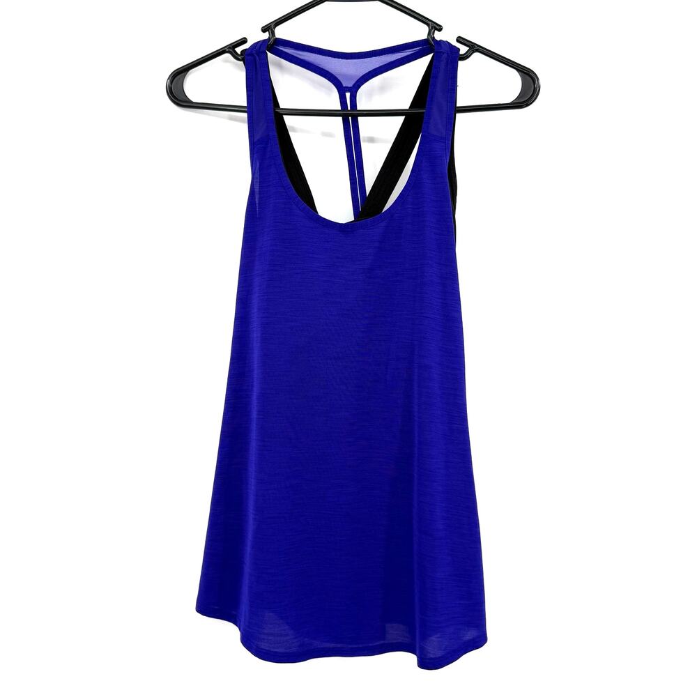 Athleta Size Medium Tank Top Built in Bra Sleeveless Shirt Purple Blue Black